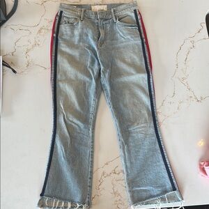 Women's Light Blue Jeans with Red and Blue Stripes